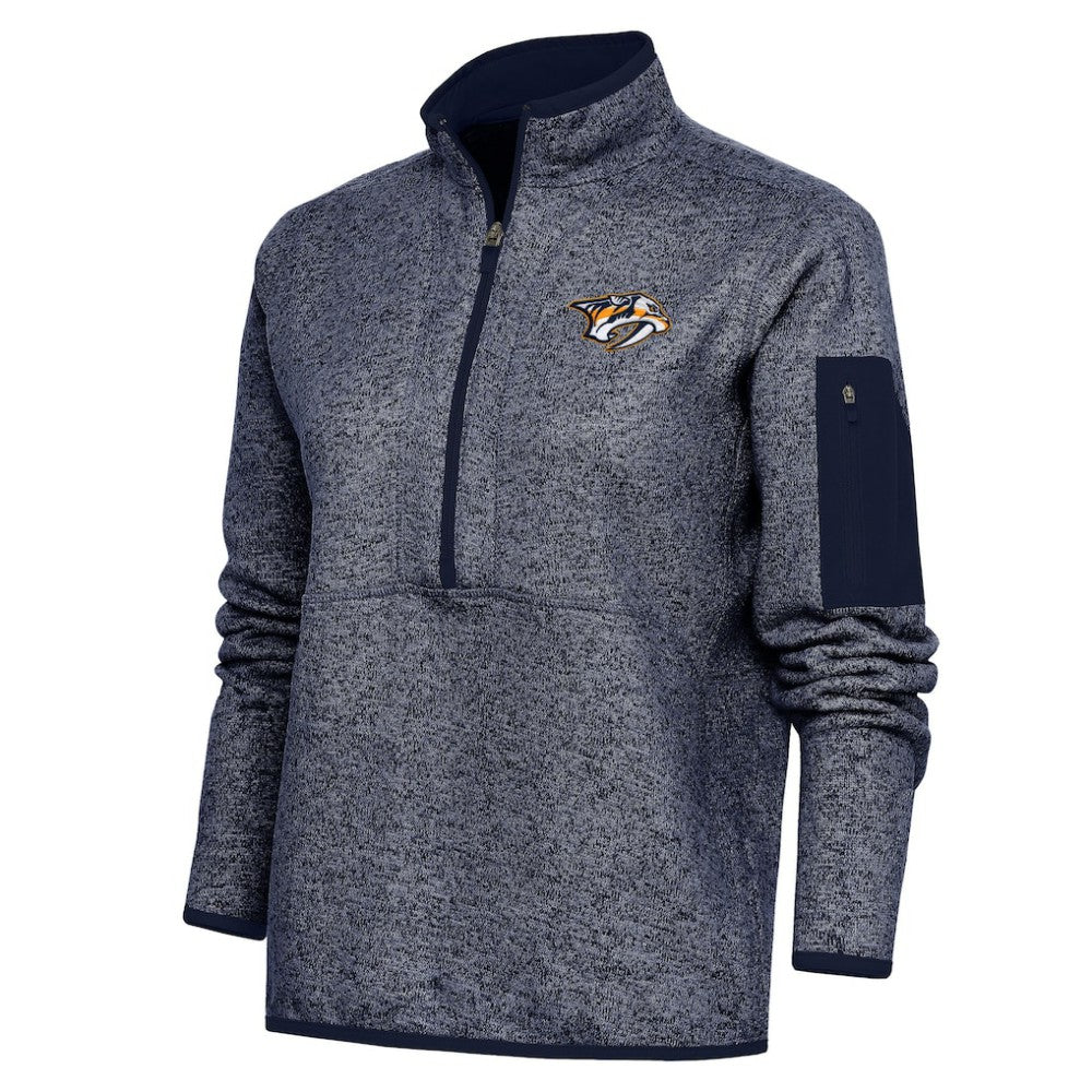 Nashville Predators Antigua Women's Team Logo Fortune Quarter-Zip Jacket - Heather Navy | NHL on sale