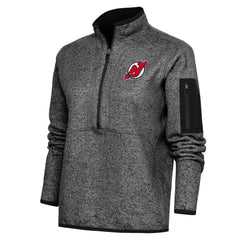 New Jersey Devils Antigua Women's Team Logo Fortune Quarter-Zip Jacket - Heather Black | NHL on sale