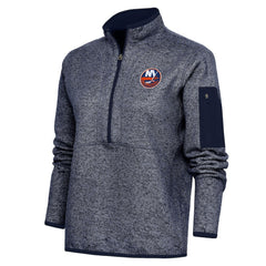 New York Islanders Antigua Women's Team Logo Fortune Quarter-Zip Jacket - Heather Navy | NHL Clearance