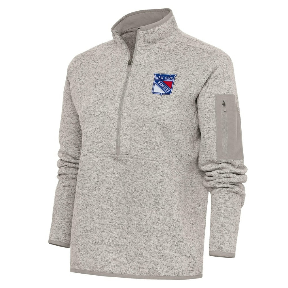 New York Rangers Antigua Women's Team Logo Fortune Quarter-Zip Jacket - Oatmeal | NHL on sale