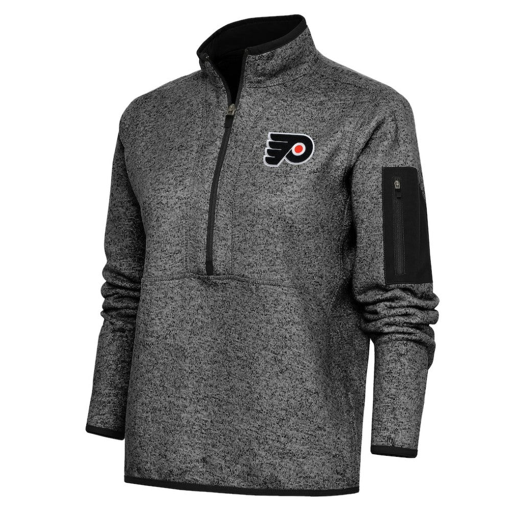 Philadelphia Flyers Antigua Women's Team Logo Fortune Quarter-Zip Jacket - Heather Black | NHL Lifestyle