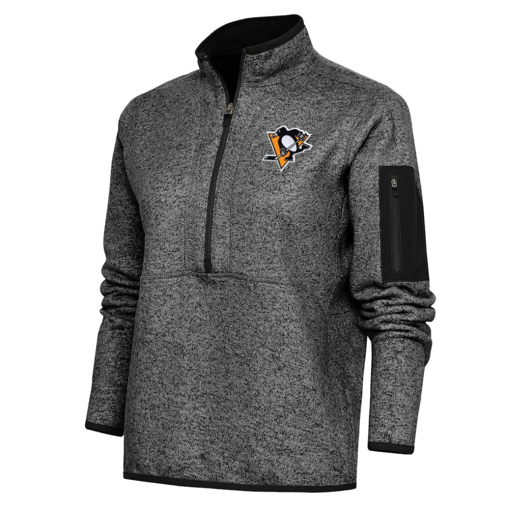 Pittsburgh Penguins Antigua Women's Team Logo Fortune Quarter-Zip Jacket - Heather Black | NHL Clearance