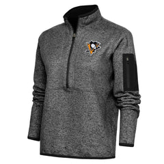 Pittsburgh Penguins Antigua Women's Team Logo Fortune Quarter-Zip Jacket - Heather Black | NHL Clearance