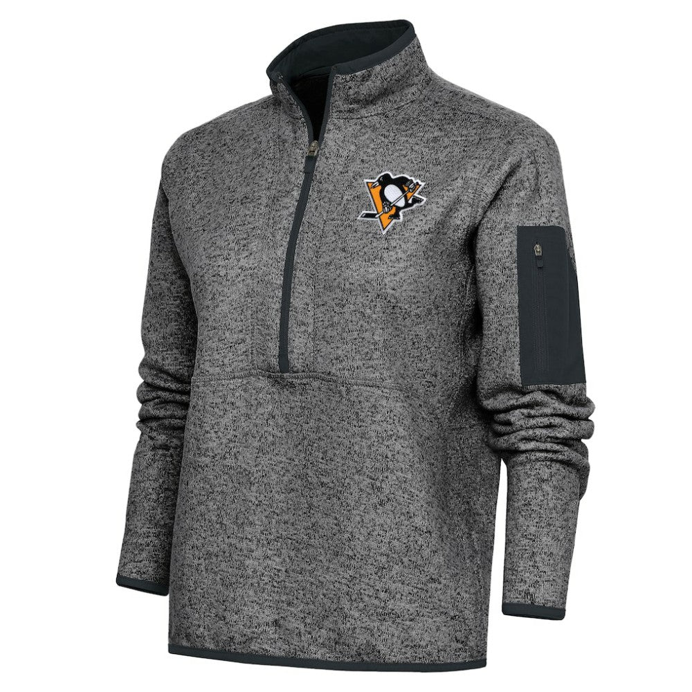 Pittsburgh Penguins Antigua Women's Team Logo Fortune Quarter-Zip Jacket - Heather Charcoal | NHL near me