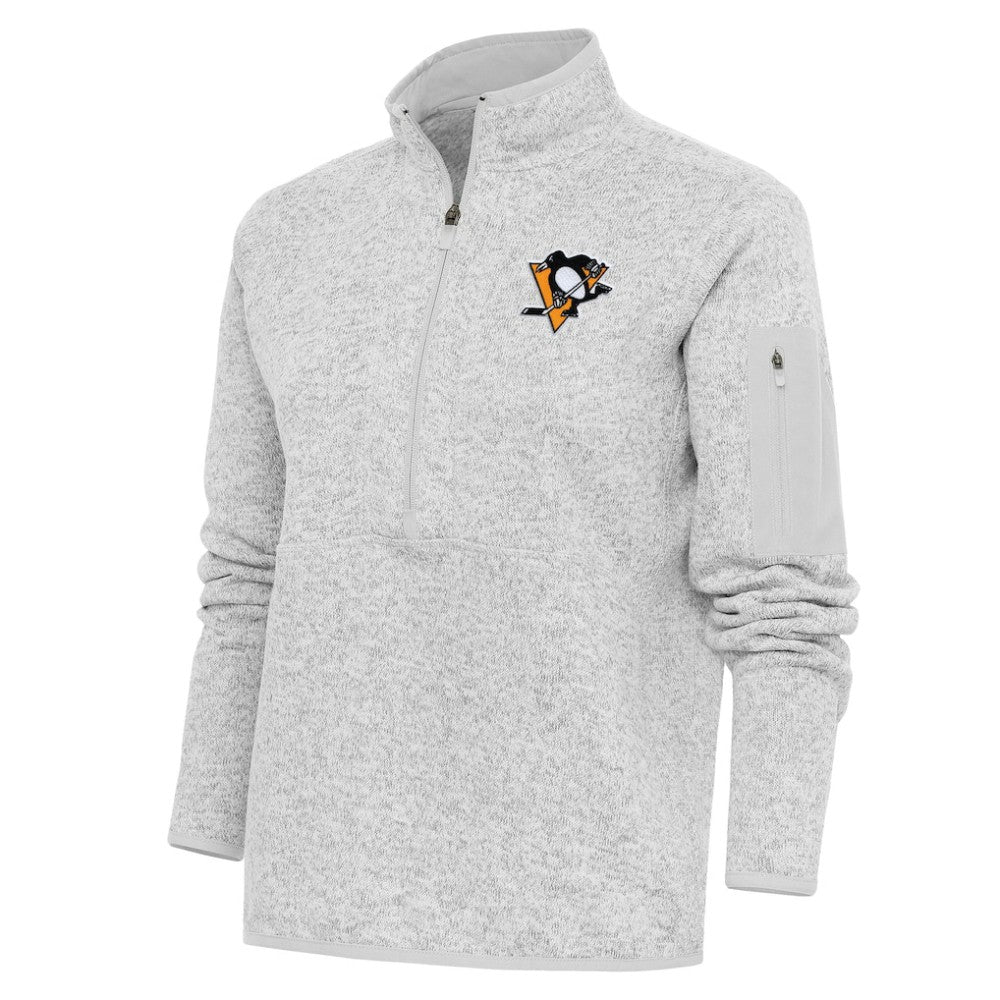 Pittsburgh Penguins Antigua Women's Team Logo Fortune Quarter-Zip Jacket - Heather Gray | NHL on sale