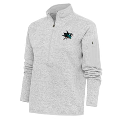 San Jose Sharks Antigua Women's Team Logo Fortune Quarter-Zip Jacket - Heather Gray | NHL Clearance