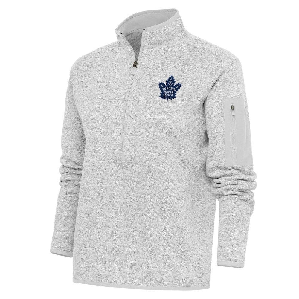Toronto Maple Leafs Antigua Women's Team Logo Fortune Quarter-Zip Jacket - Heather Gray | NHL Clearance