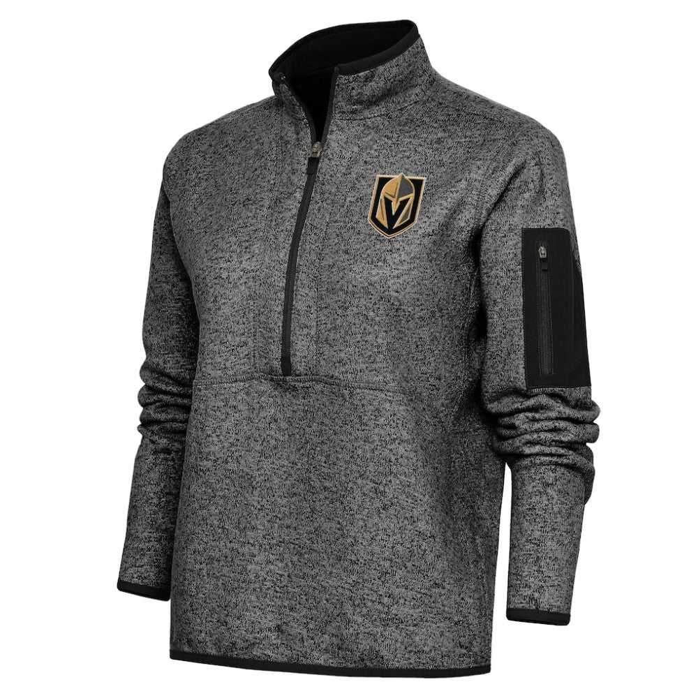 Vegas Golden Knights Antigua Women's Team Logo Fortune Quarter-Zip Jacket - Heather Black | NHL Clearance