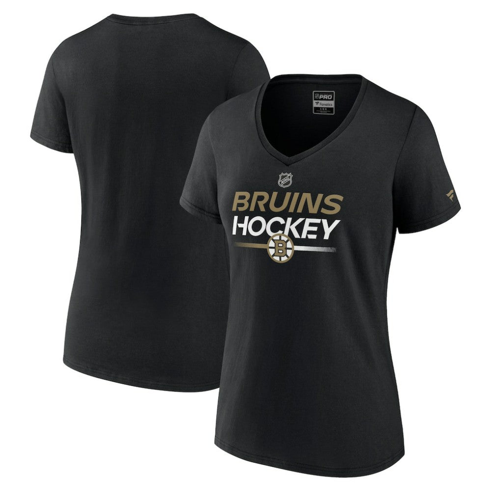 Boston Bruins Fanatics Women's Authentic Pro V-Neck T-Shirt - Black | Fanatics on sale