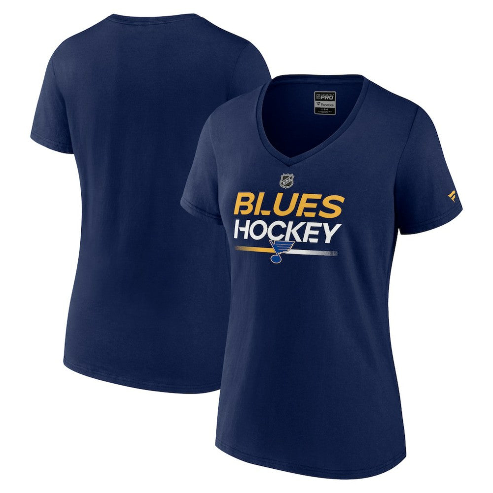 St. Louis Blues Fanatics Women's Authentic Pro V-Neck T-Shirt - Navy | Fanatics Lifestyle