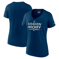 Seattle Kraken Fanatics Women's Authentic Pro V-Neck T-Shirt - Deep Sea Blue | Fanatics Lifestyle