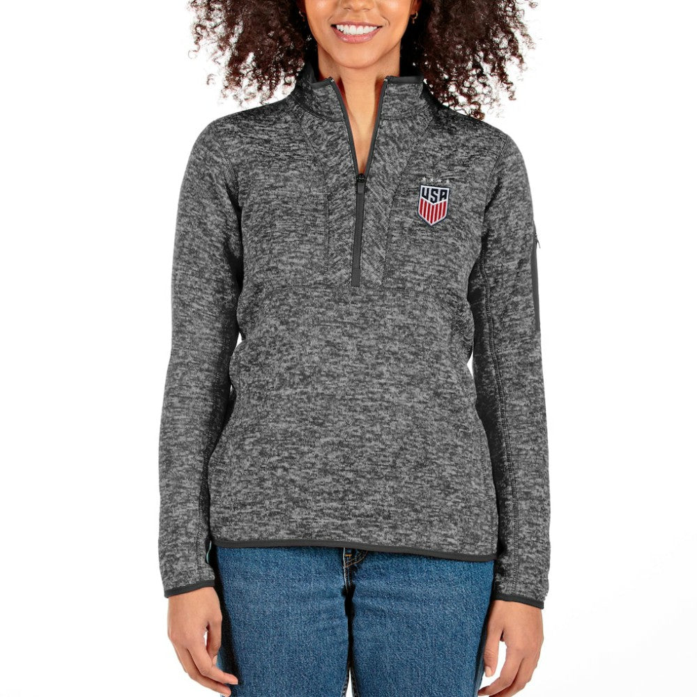 USWNT Antigua Women's Fortune Half-Zip Pullover Jacket Heather Charcoal