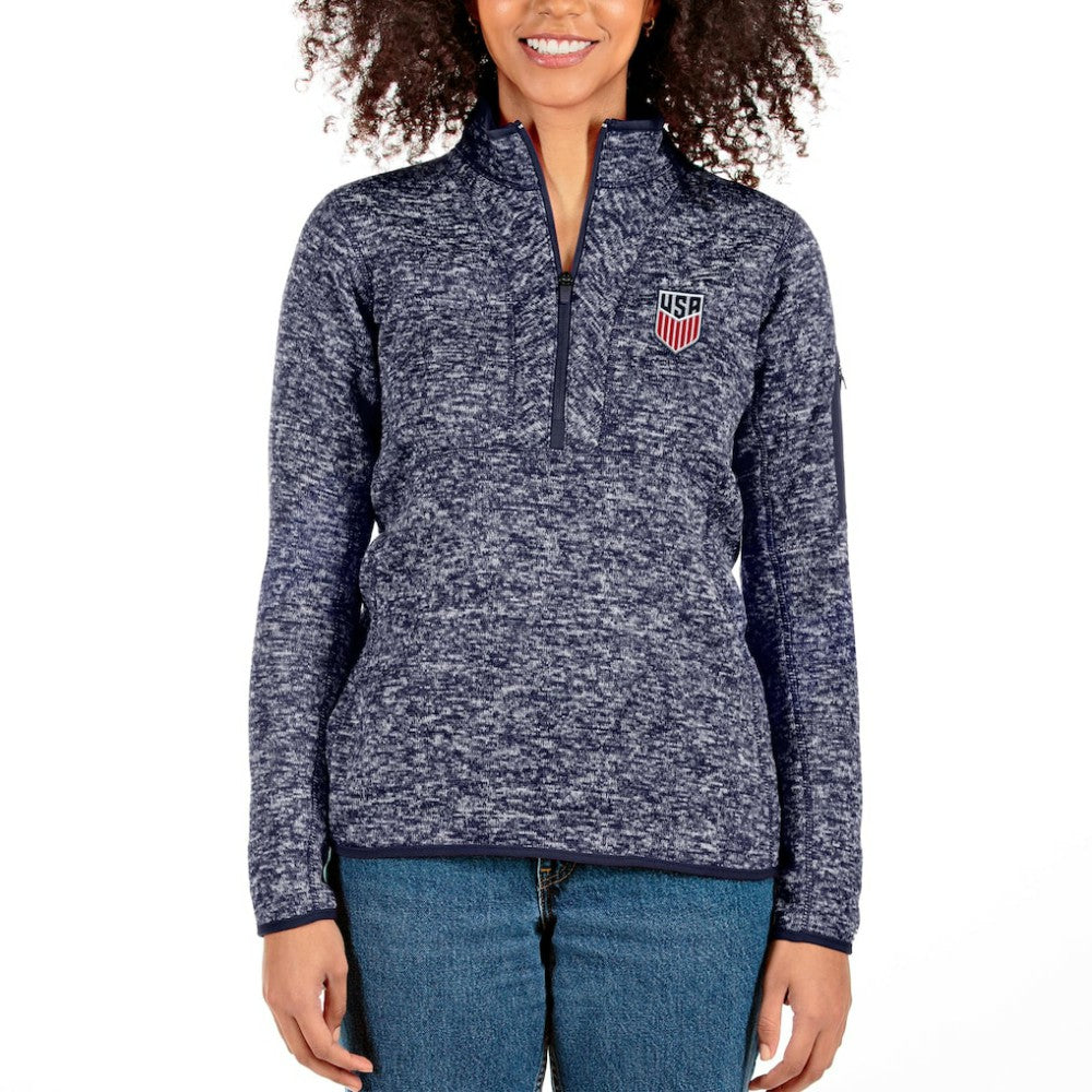 USWNT Antigua Women's Fortune Half-Zip Pullover Jacket Heather Navy