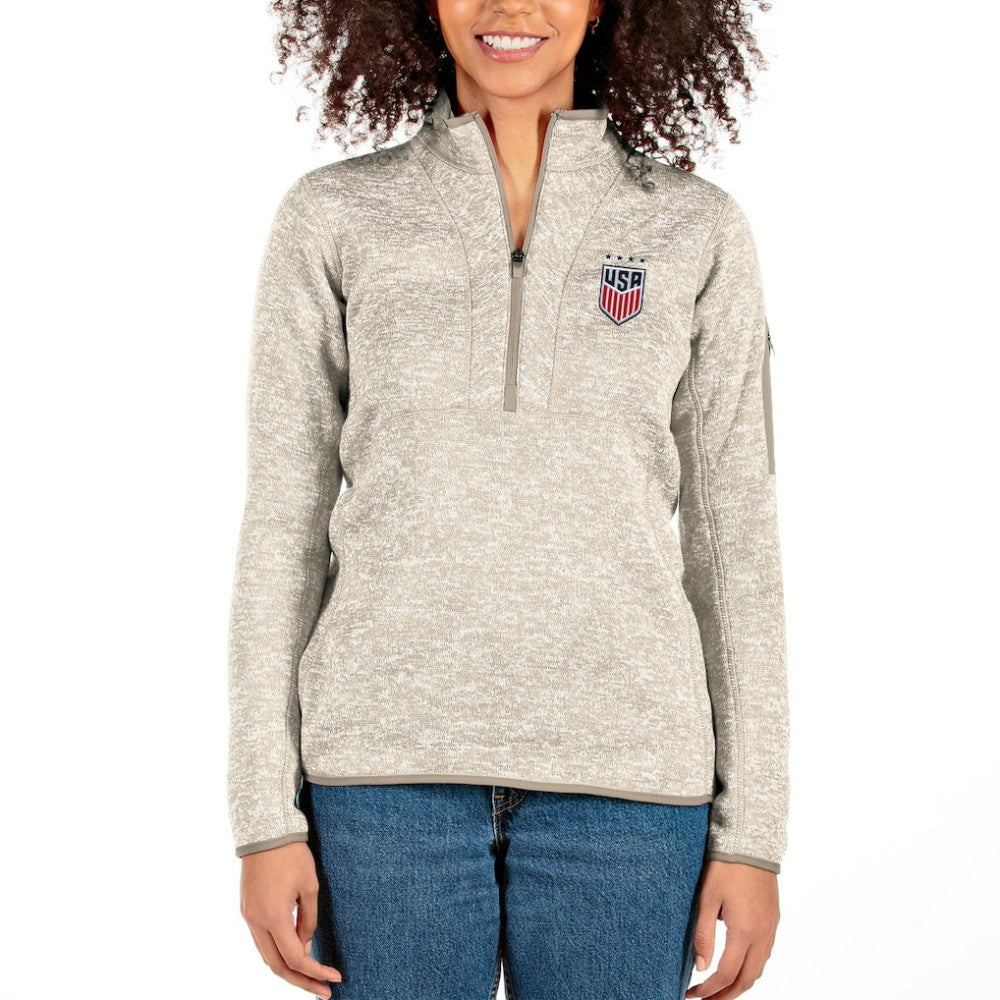 USWNT Antigua Women's Fortune Half-Zip Pullover Jacket Oatmeal