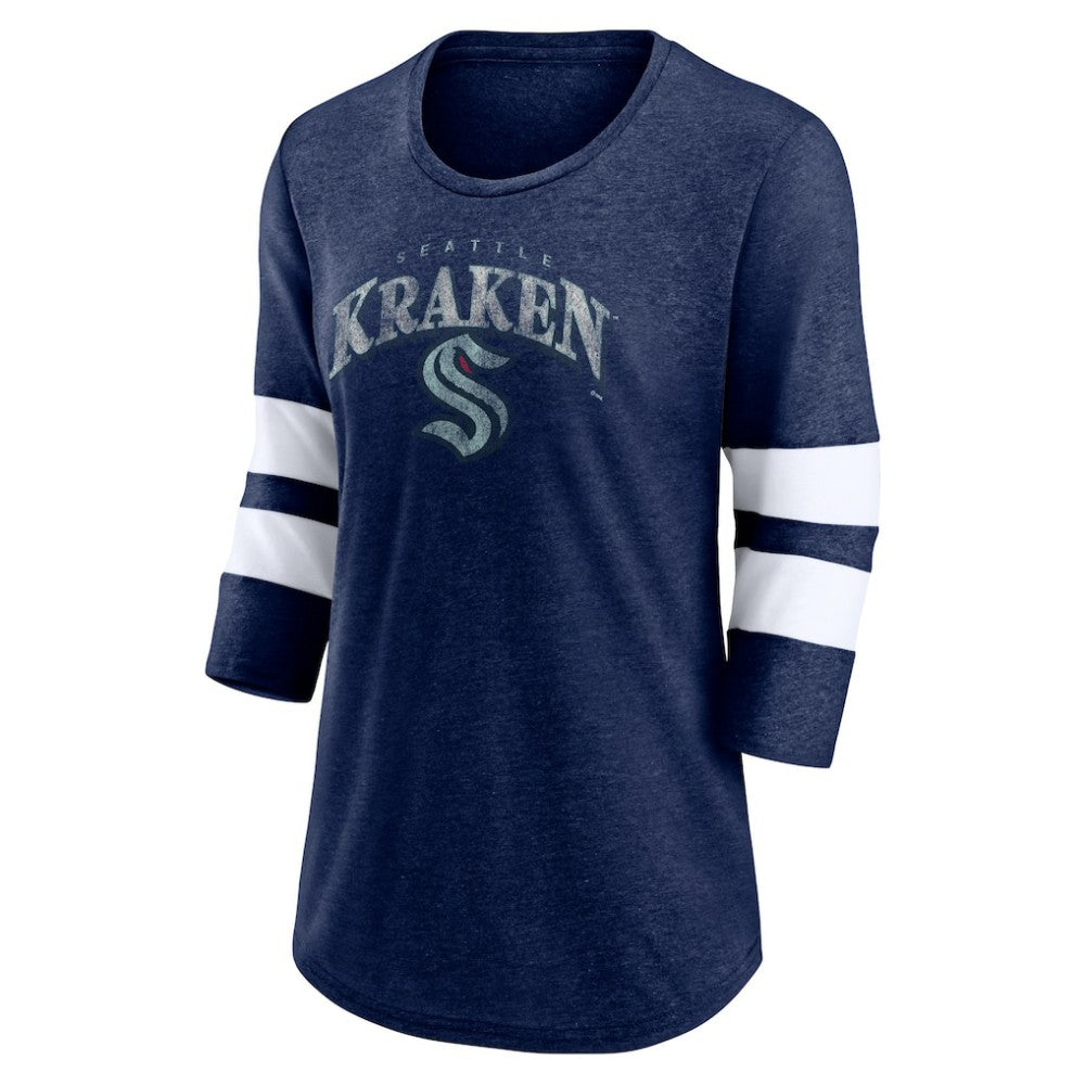 Seattle Kraken Fanatics Women's Special Edition 2.0 Barn Burner 3/4 Sleeve T-Shirt - Heather Deep Sea Blue | Fanatics on sale