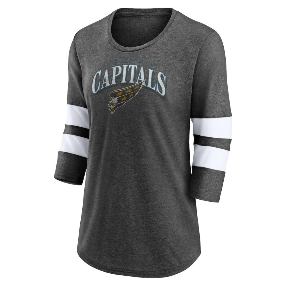 Washington Capitals Fanatics Women's Special Edition 2.0 Barn Burner 3/4 Sleeve T-Shirt - Heather Charcoal | Fanatics Clearance