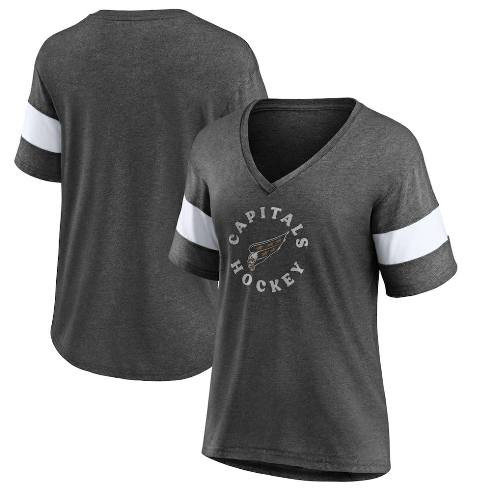 Washington Capitals Fanatics Women's Special Edition 2.0 Ring The Alarm V-Neck T-Shirt - Heather Charcoal | Fanatics Lifestyle