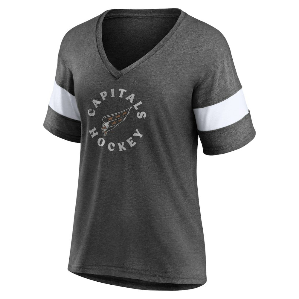 Washington Capitals Fanatics Women's Special Edition 2.0 Ring The Alarm V-Neck T-Shirt - Heather Charcoal | Fanatics Lifestyle