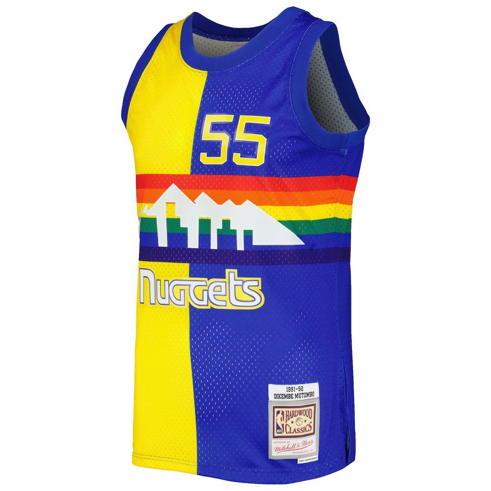 Mitchell & Ness Dikembe Mutombo Denver Nuggets Hardwood Classics 1991/92 Split Swingman Jersey Royal/Gold