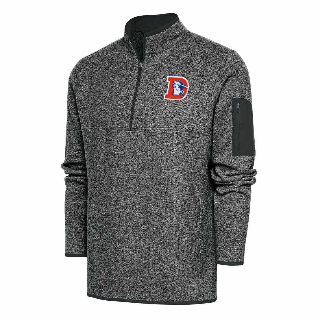 Denver Broncos Antigua Throwback Fortune Quarter-Zip Pullover Jacket - Heather Charcoal - NFL