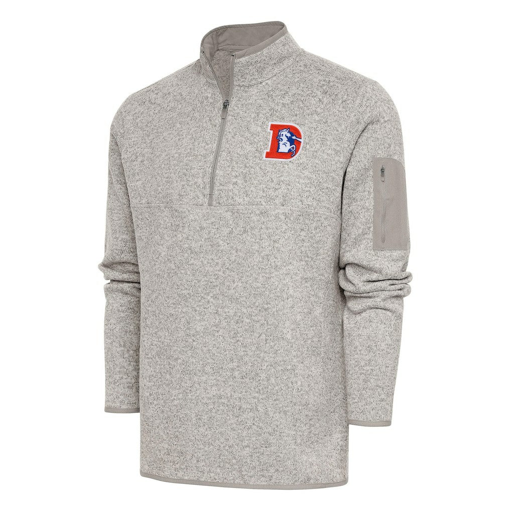 Denver Broncos Antigua Throwback Fortune Quarter-Zip Pullover Jacket - Oatmeal - NFL
