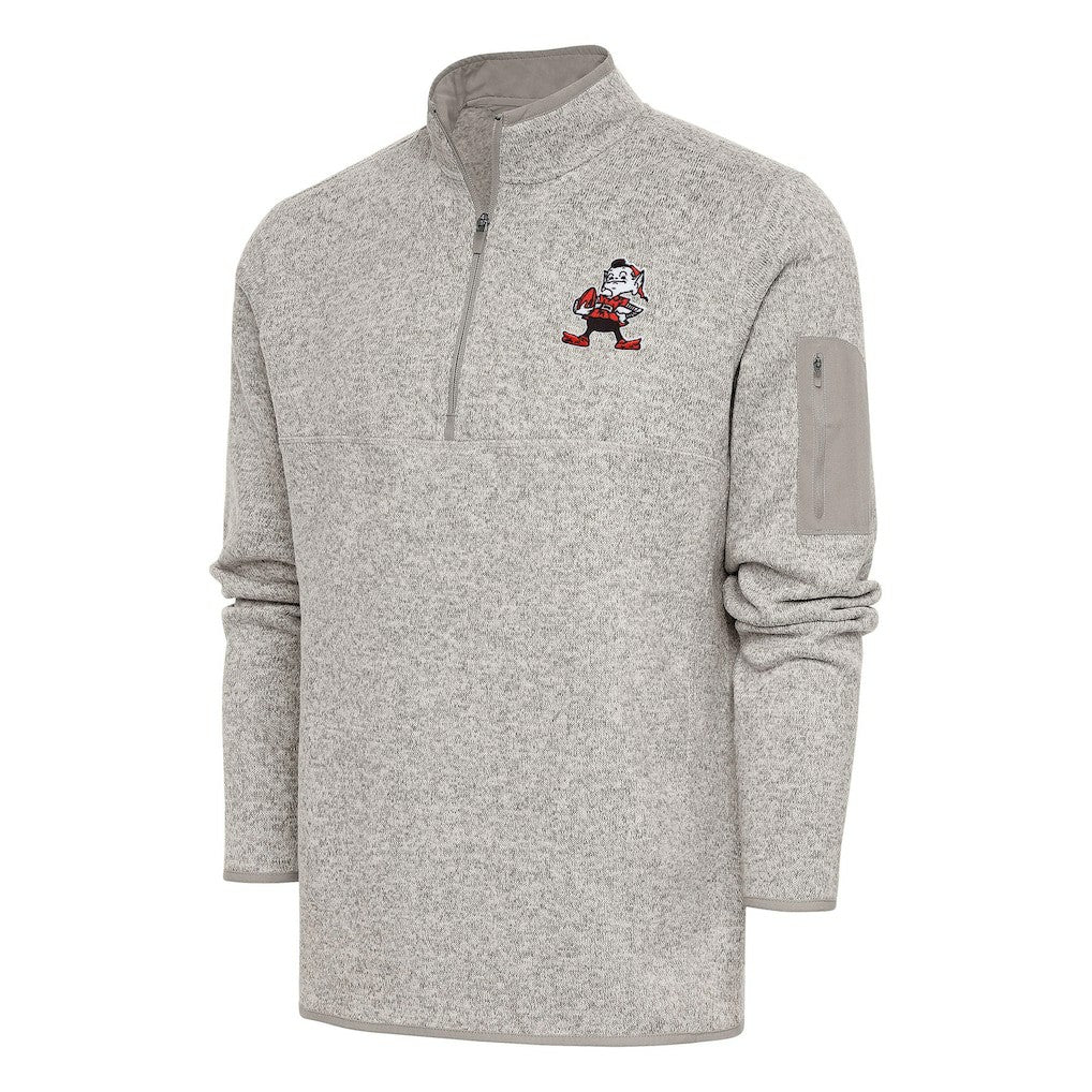 Cleveland Browns Antigua Throwback Fortune Quarter-Zip Pullover Jacket - Oatmeal - NFL