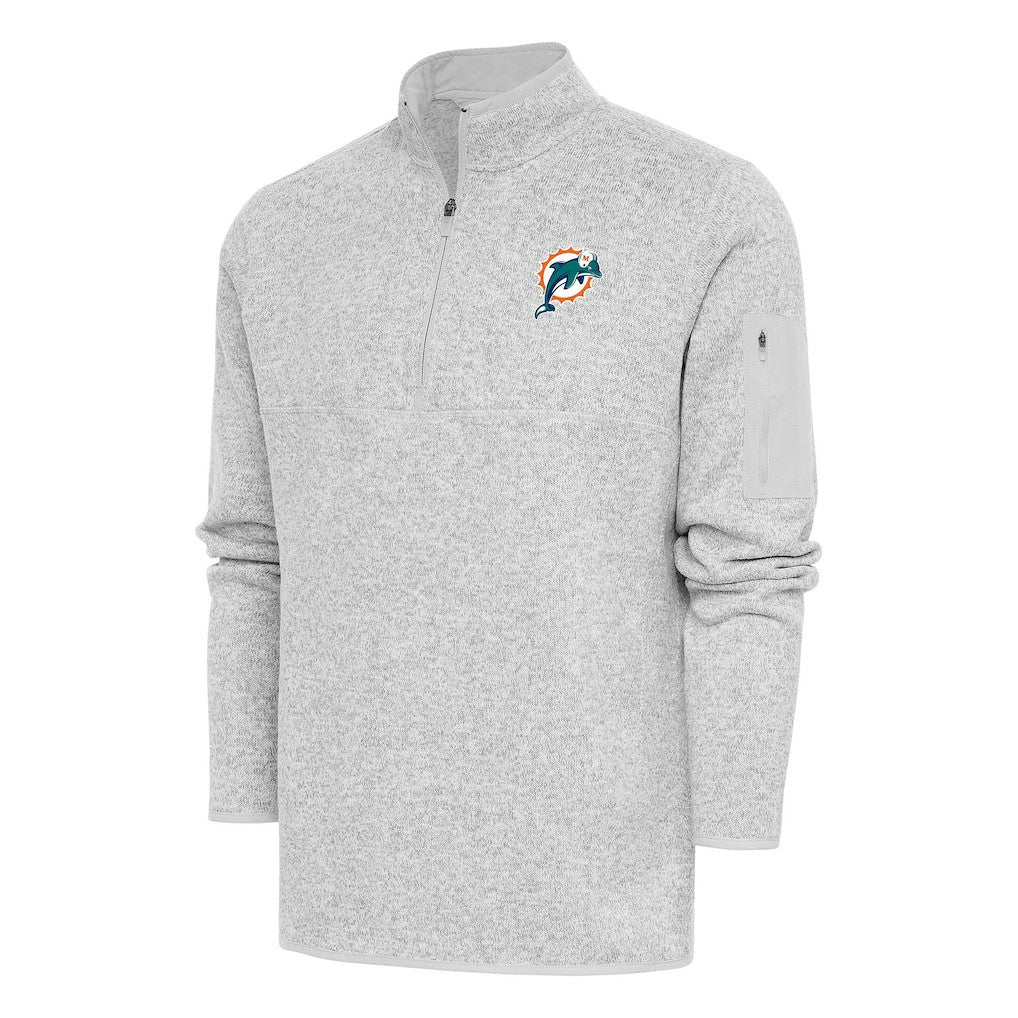 Miami Dolphins Antigua Throwback Fortune Quarter-Zip Pullover Jacket - Heather Gray - NFL
