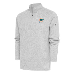 Miami Dolphins Antigua Throwback Fortune Quarter-Zip Pullover Jacket - Heather Gray - NFL