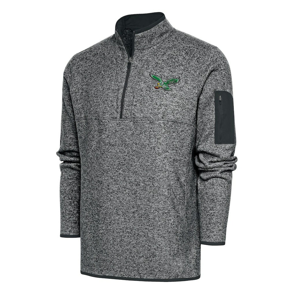 Philadelphia Eagles Antigua Throwback Fortune Quarter-Zip Pullover Jacket - Heather Charcoal - NFL