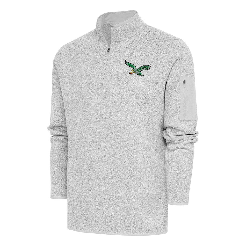Philadelphia Eagles Antigua Throwback Fortune Quarter-Zip Pullover Jacket - Heather Gray - NFL