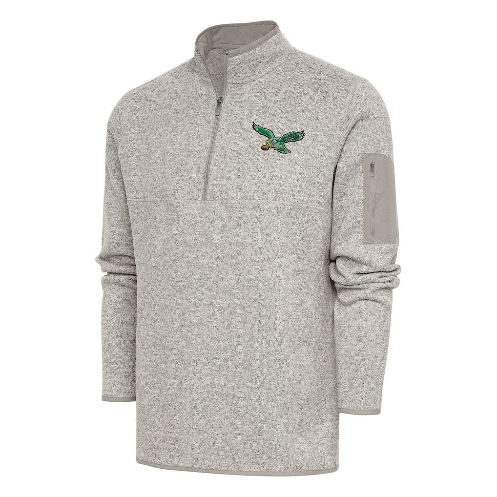 Philadelphia Eagles Antigua Throwback Fortune Quarter-Zip Pullover Jacket - Oatmeal - NFL