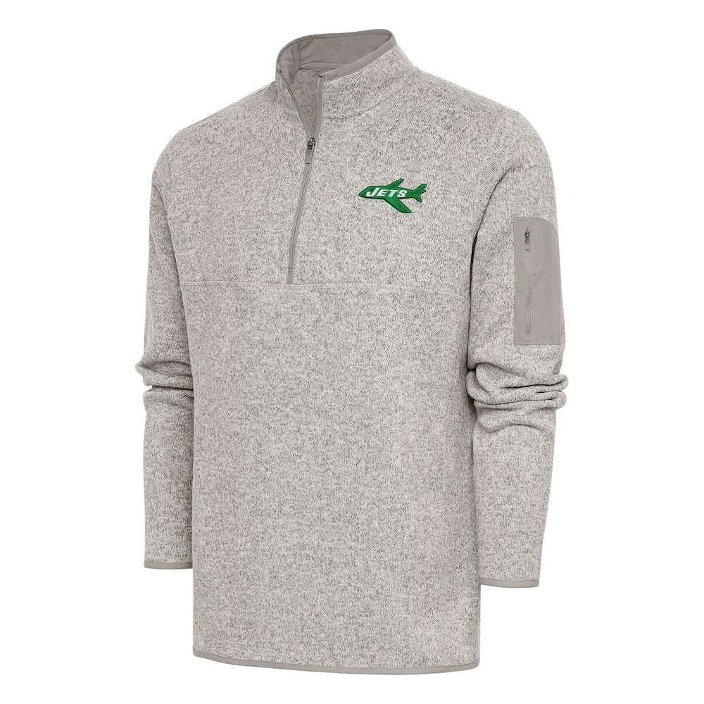 New York Jets Antigua Throwback Fortune Quarter-Zip Pullover Jacket - Oatmeal - NFL