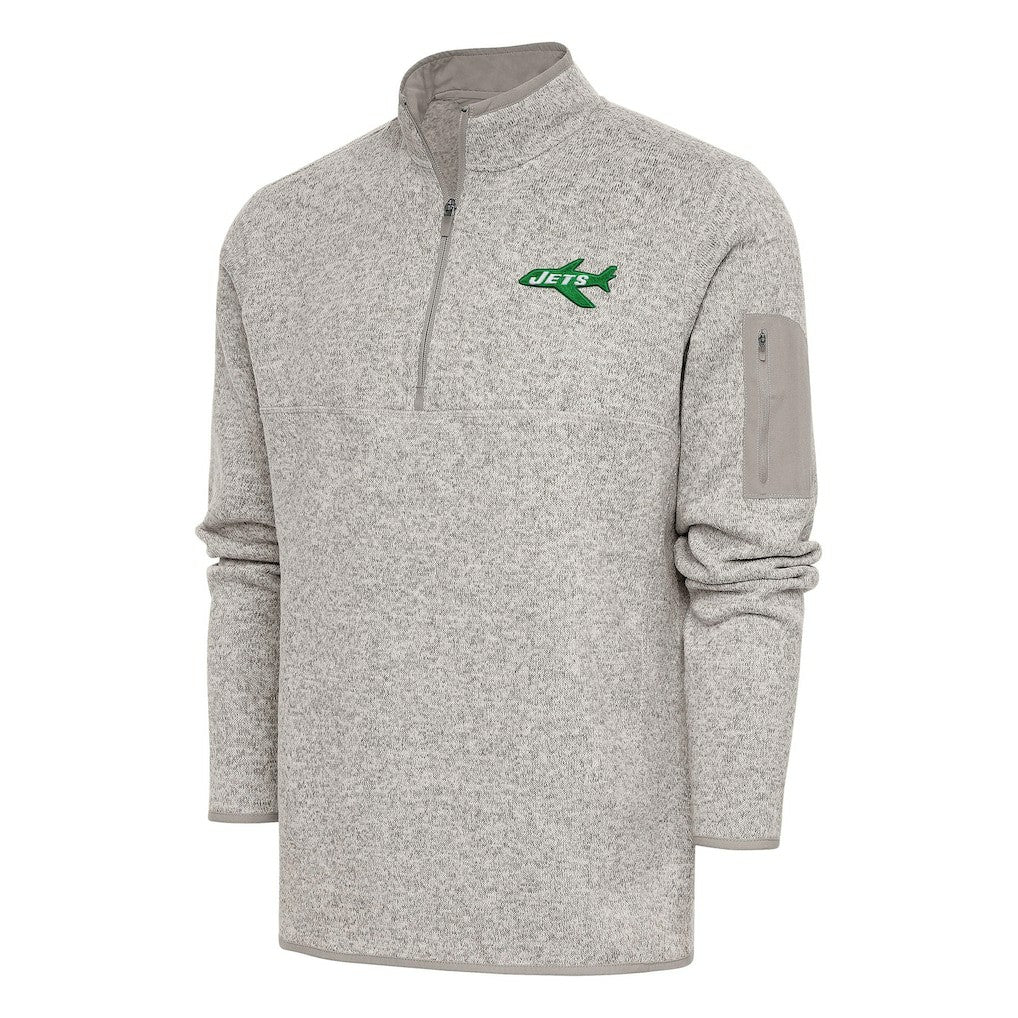 New York Jets Antigua Throwback Fortune Quarter-Zip Pullover Jacket - Oatmeal - NFL