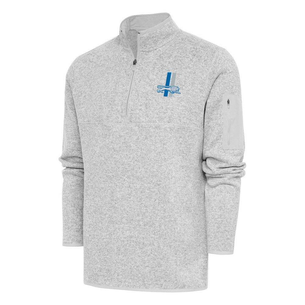 Detroit Lions Antigua Throwback Fortune Quarter-Zip Pullover Jacket - Heather Gray - NFL