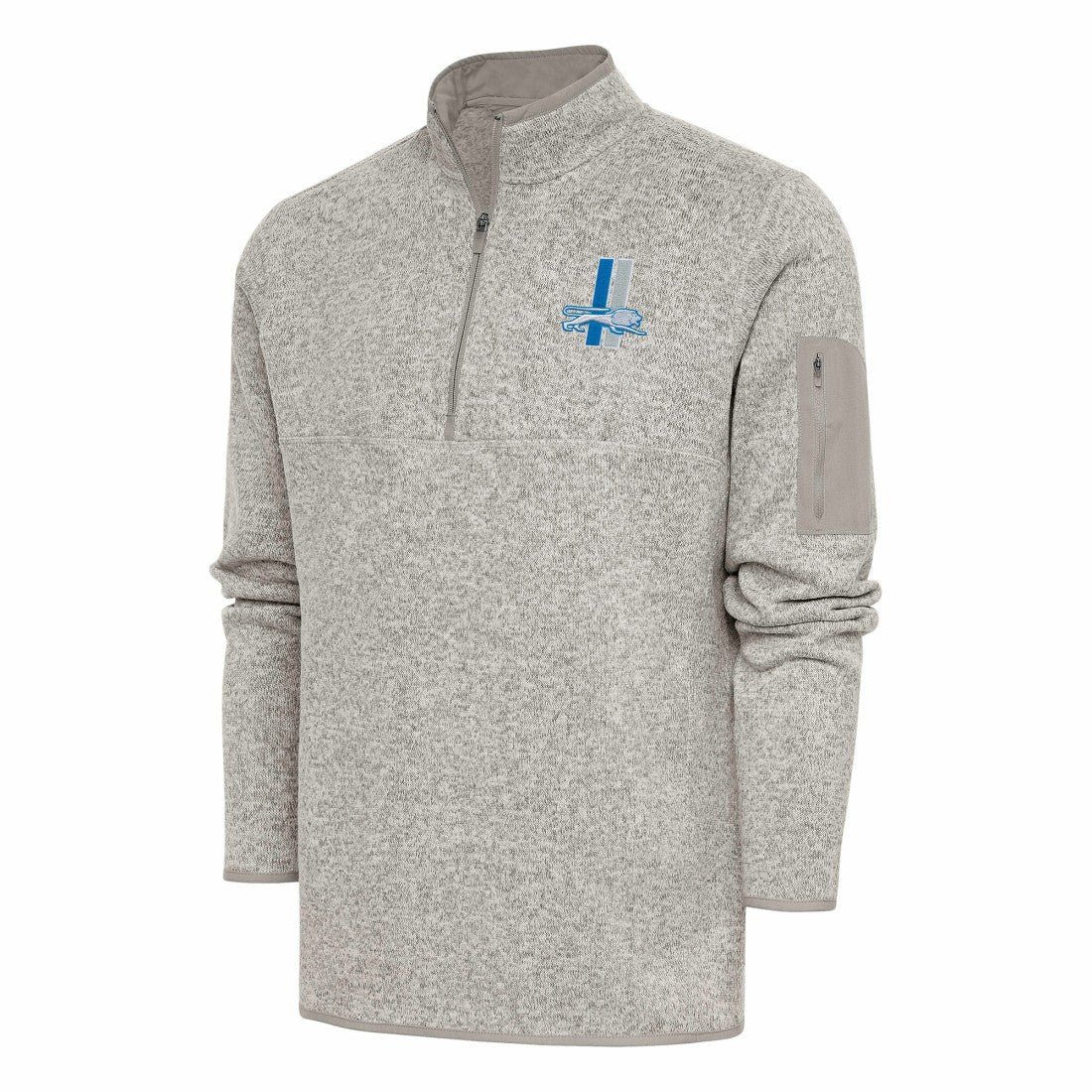 Detroit Lions Antigua Throwback Fortune Quarter-Zip Pullover Jacket - Oatmeal - NFL
