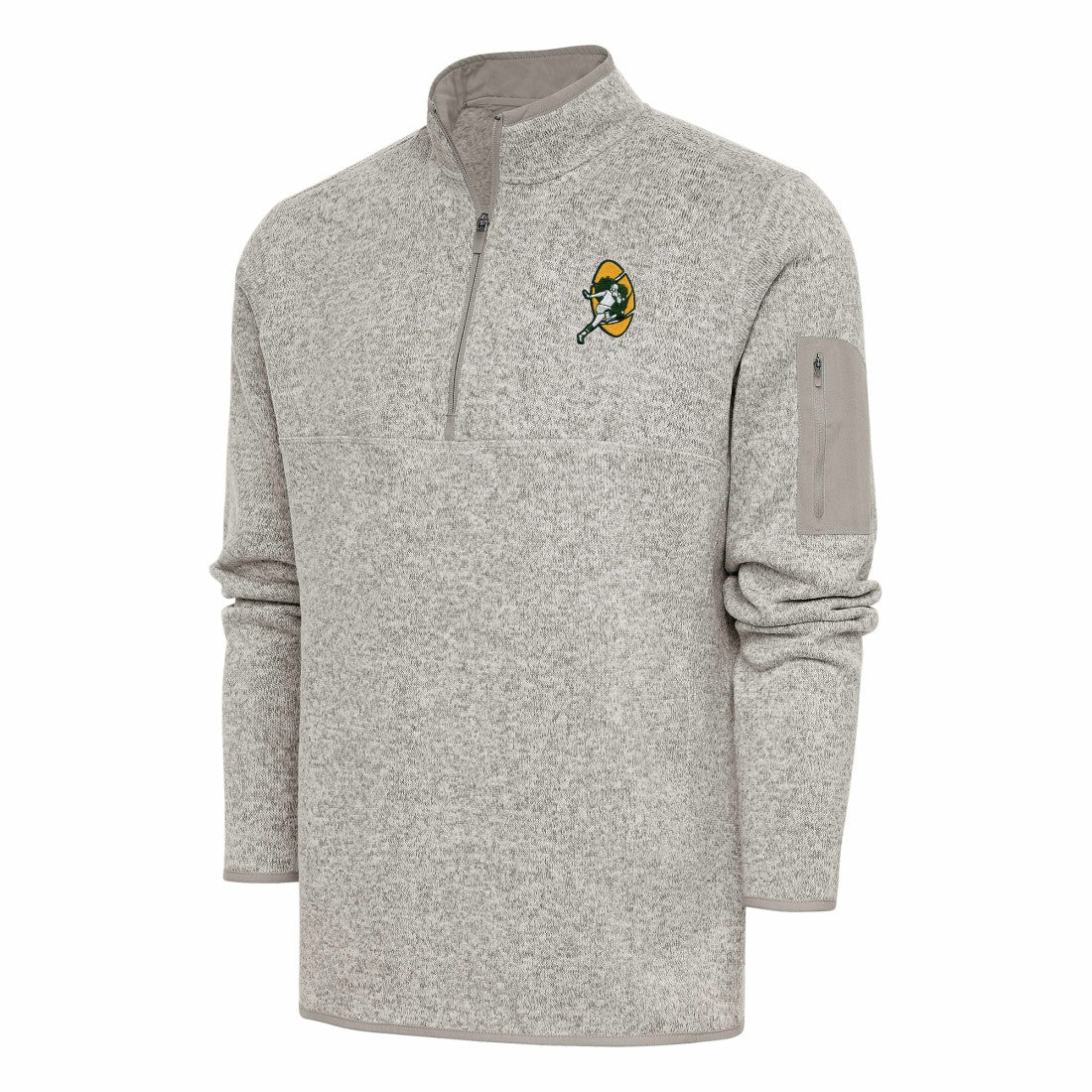 Green Bay Packers Antigua Throwback Fortune Quarter-Zip Pullover Jacket - Oatmeal - NFL