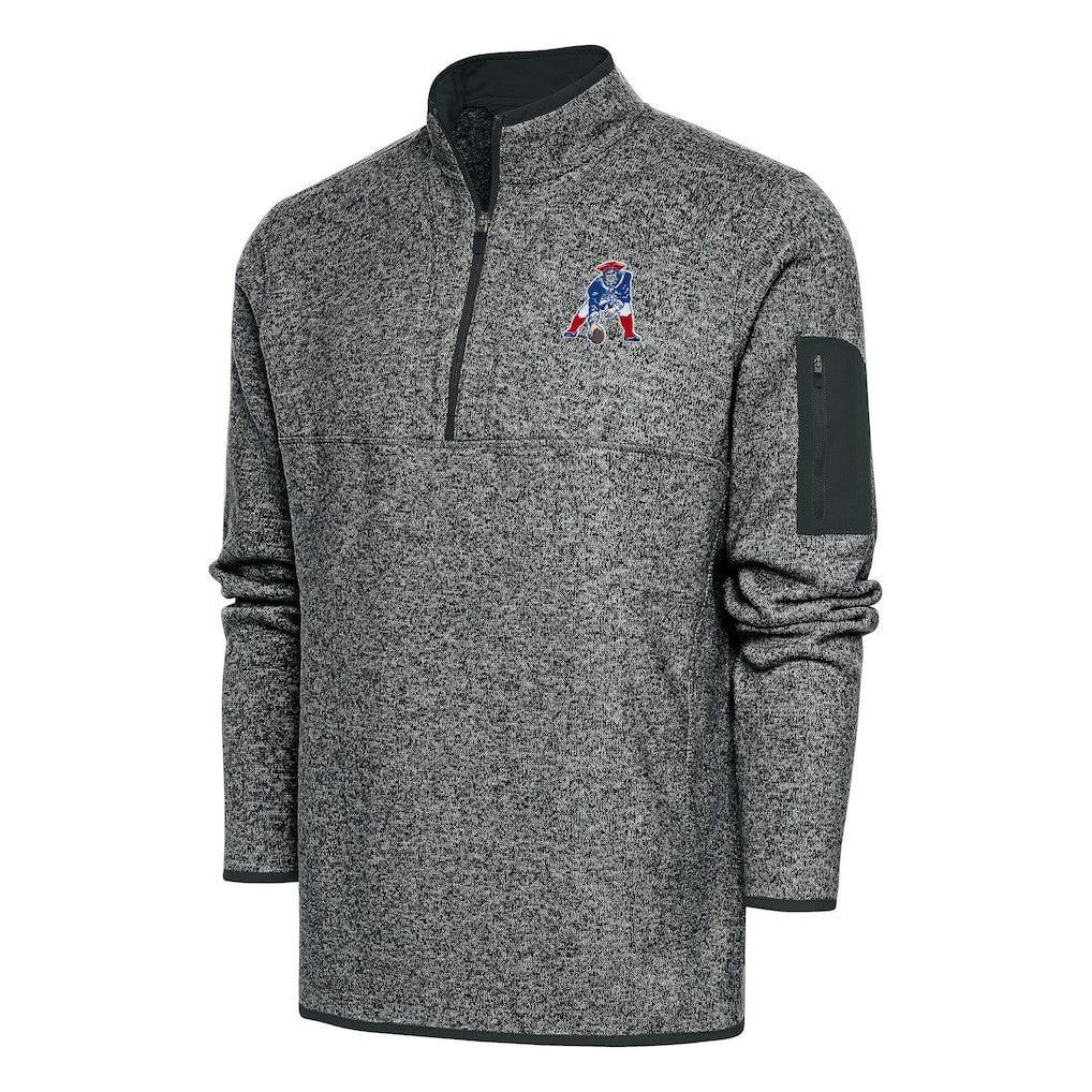 New England Patriots Antigua Throwback Fortune Quarter-Zip Pullover Jacket - Heather Charcoal - NFL