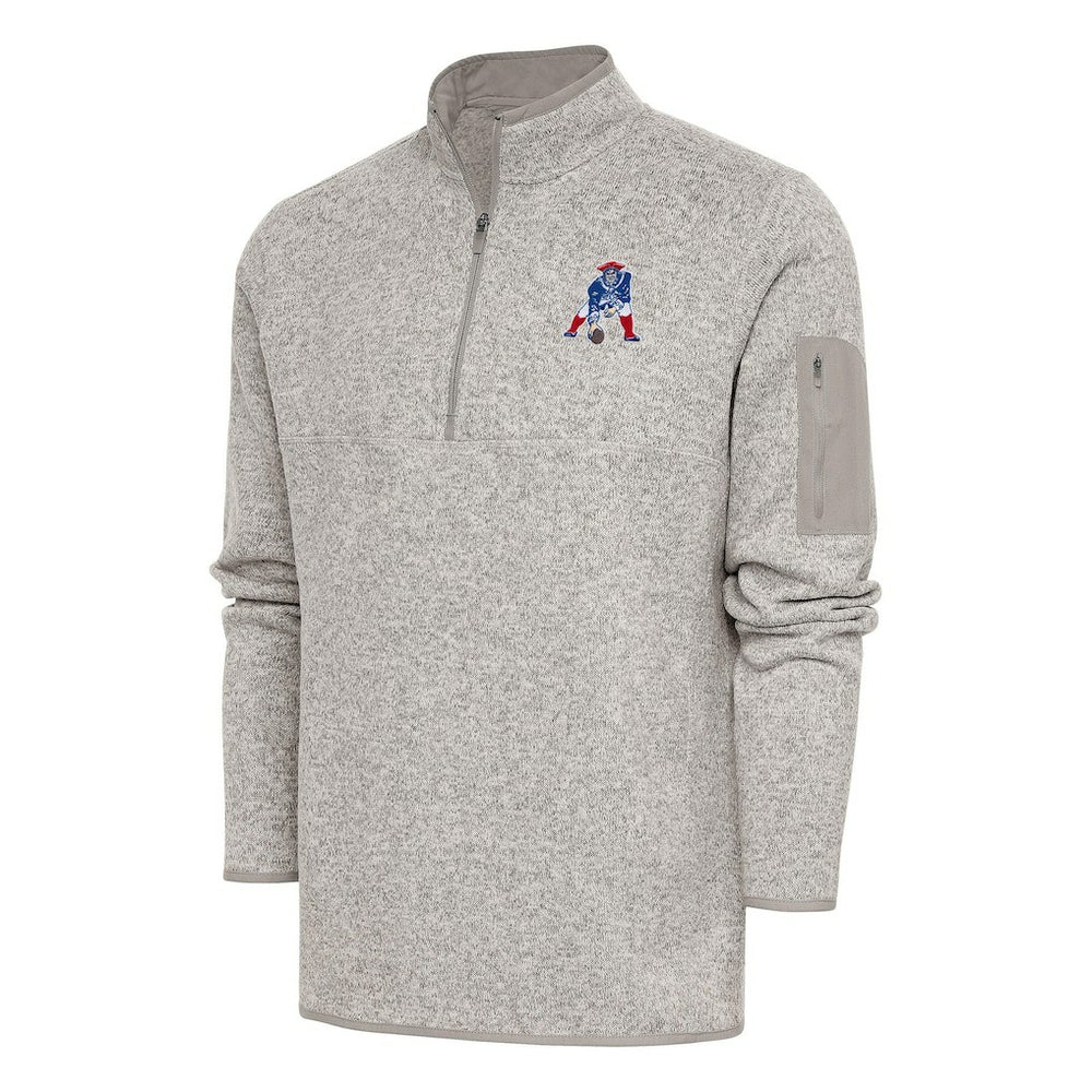 New England Patriots Antigua Throwback Fortune Quarter-Zip Pullover Jacket - Oatmeal - NFL