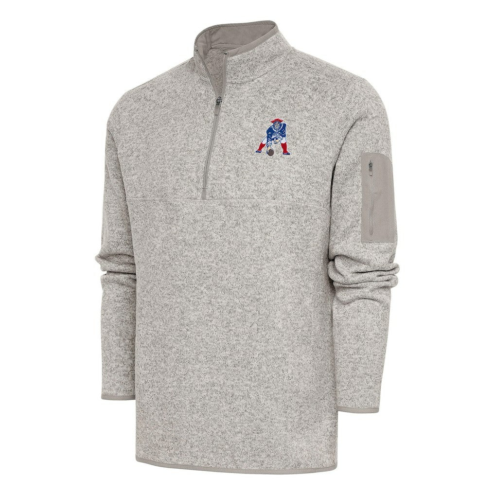 New England Patriots Antigua Throwback Fortune Quarter-Zip Pullover Jacket - Oatmeal - NFL