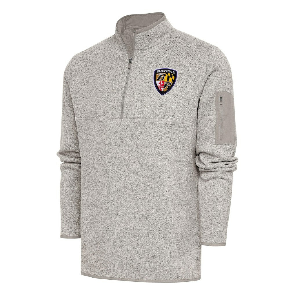 Baltimore Ravens Antigua Throwback Fortune Quarter-Zip Pullover Jacket - Oatmeal - NFL