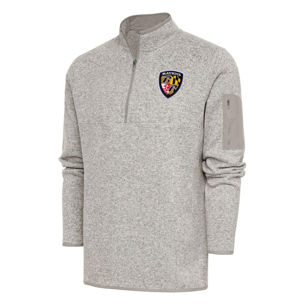 Baltimore Ravens Antigua Throwback Fortune Quarter-Zip Pullover Jacket - Oatmeal - NFL
