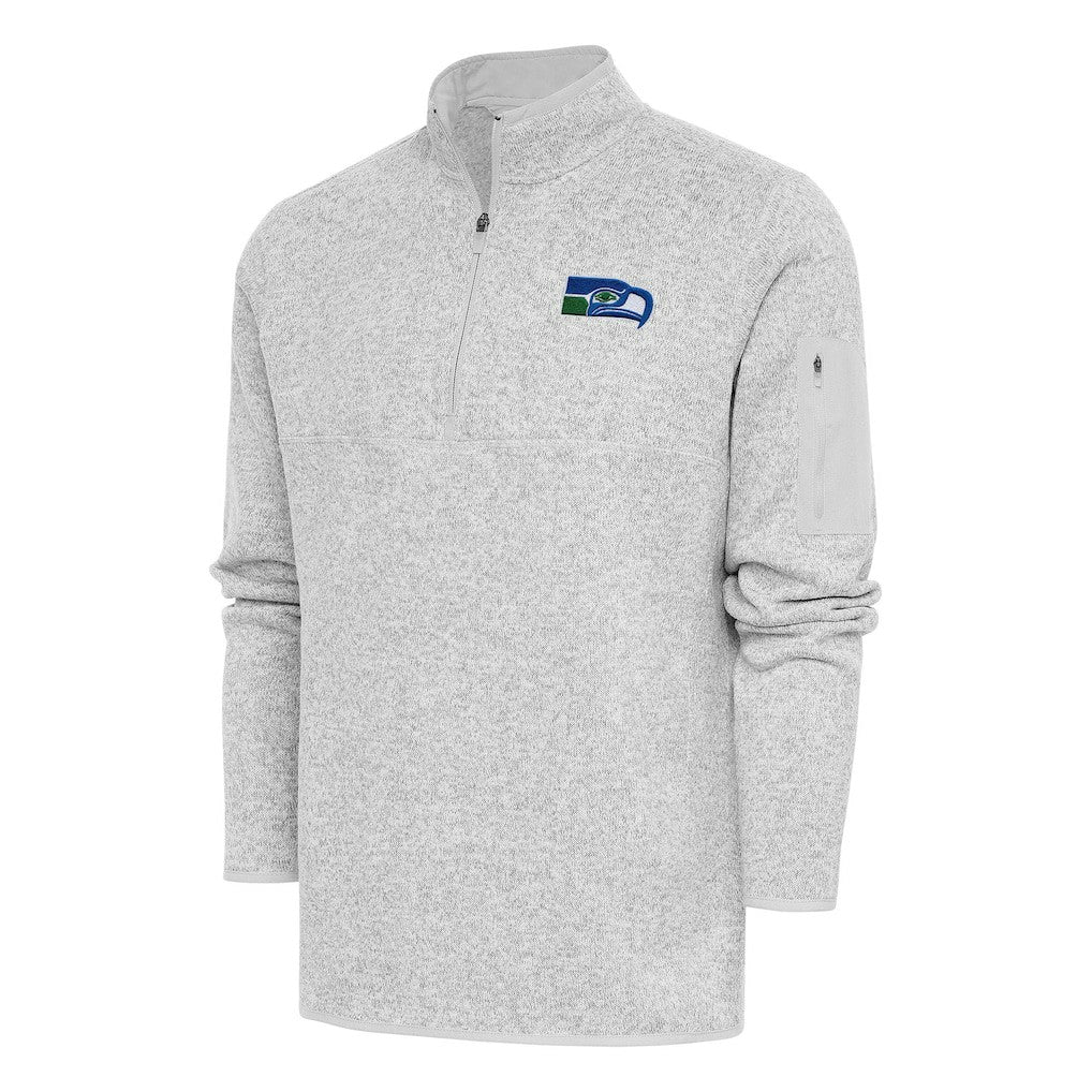 Seattle Seahawks Antigua Throwback Fortune Quarter-Zip Pullover Jacket - Heather Gray - NFL