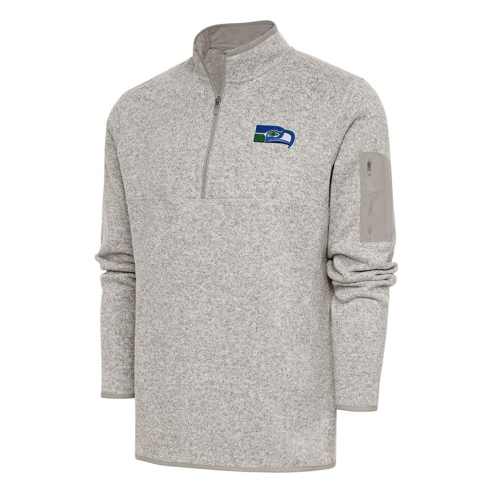 Seattle Seahawks Antigua Throwback Fortune Quarter-Zip Pullover Jacket - Oatmeal - NFL
