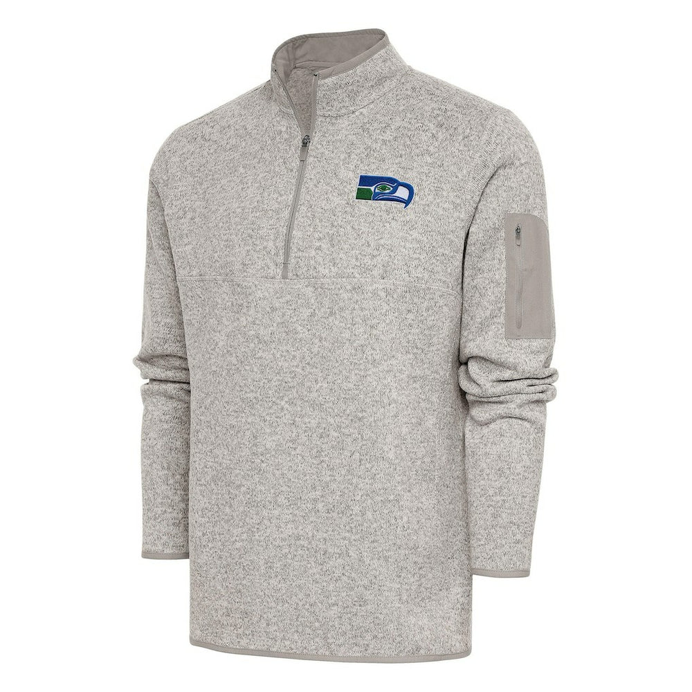 Seattle Seahawks Antigua Throwback Fortune Quarter-Zip Pullover Jacket - Oatmeal - NFL