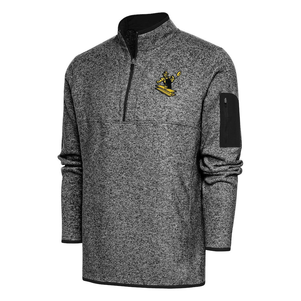 Pittsburgh Steelers Antigua Throwback Fortune Quarter-Zip Pullover Jacket - Heather Black - NFL