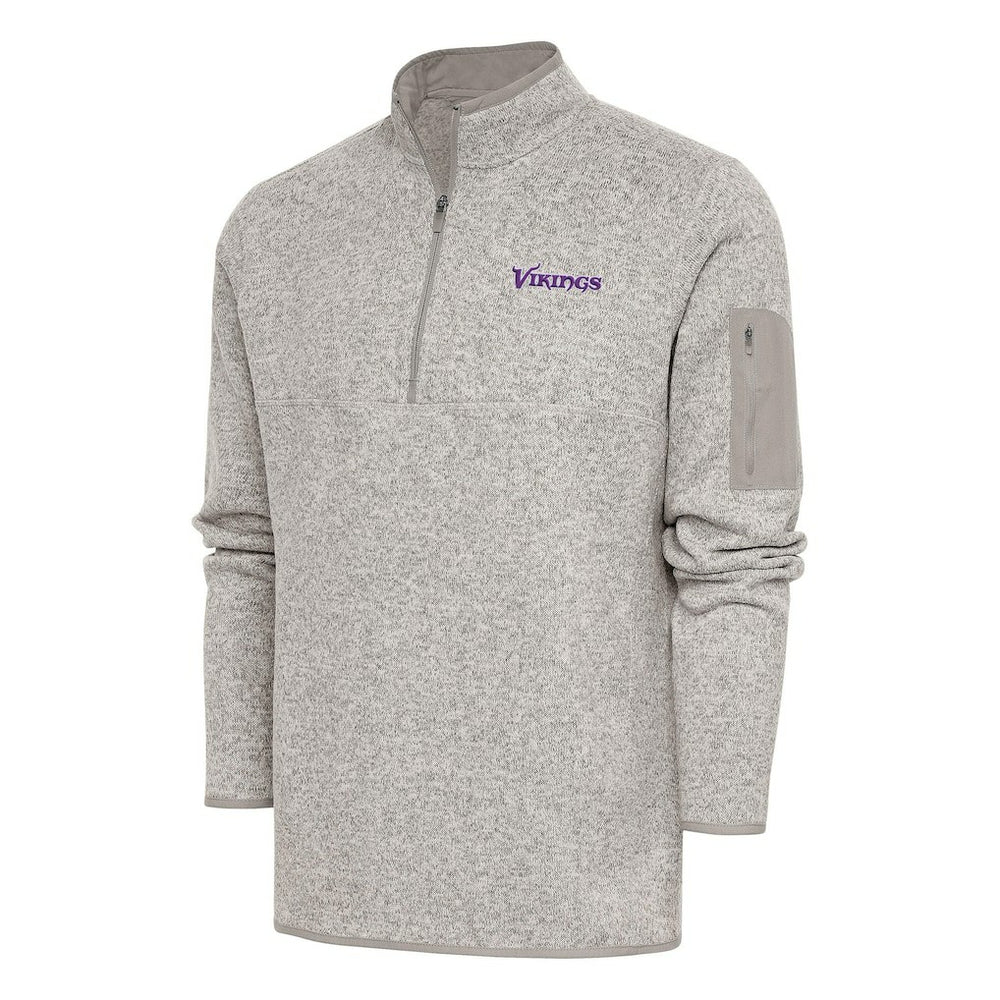 Minnesota Vikings Antigua Throwback Fortune Quarter-Zip Pullover Jacket - Oatmeal - NFL