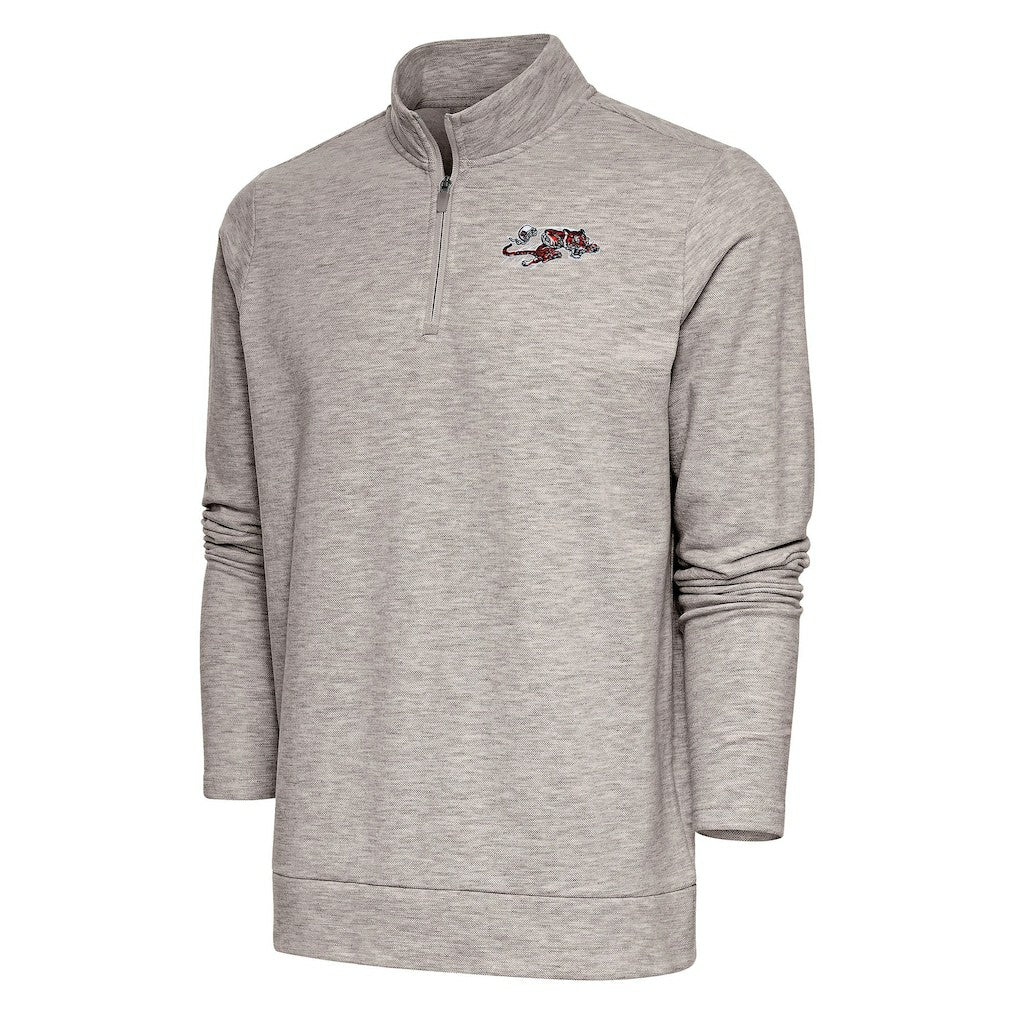 Cincinnati Bengals Antigua Team Logo Throwback Gambit Quarter-Zip Pullover Top - Oatmeal - NFL