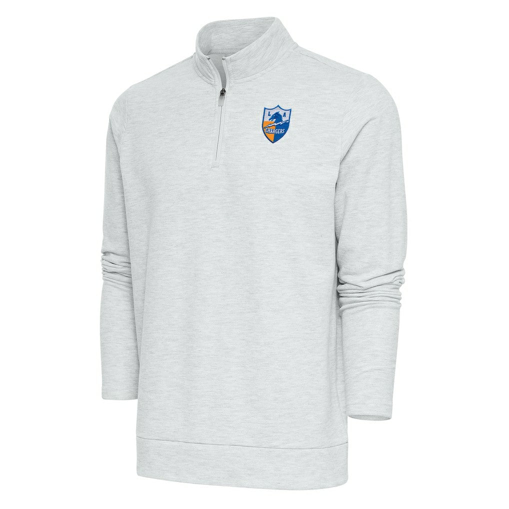 Los Angeles Chargers Antigua Team Logo Throwback Gambit Quarter-Zip Pullover Top - Heather Gray - NFL