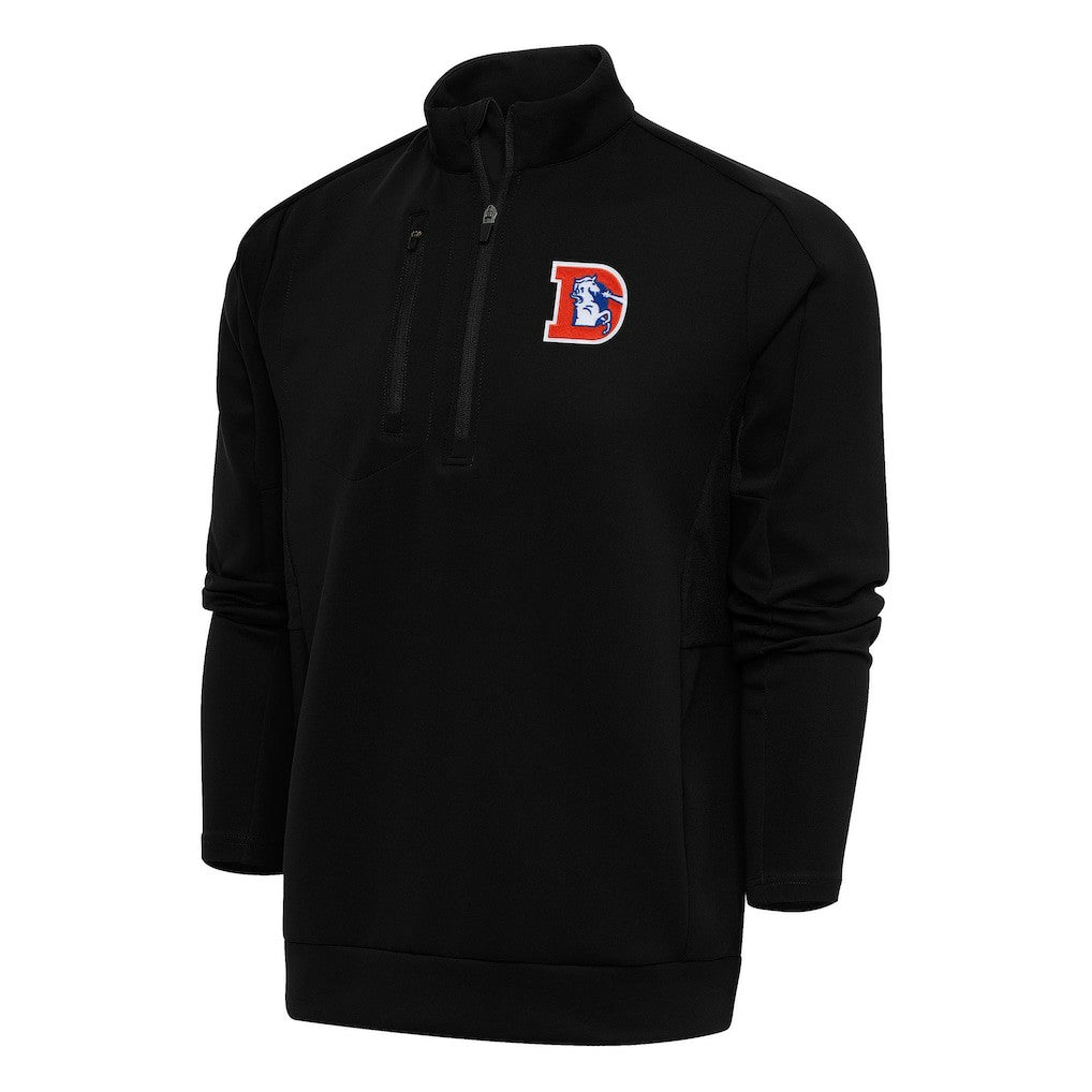 Denver Broncos Antigua Team Logo Throwback Generation Quarter-Zip Pullover Top - Black - NFL