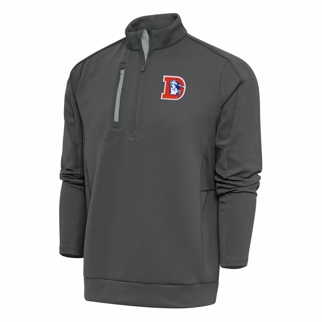 Denver Broncos Antigua Team Logo Throwback Generation Quarter-Zip Pullover Top - Charcoal - NFL